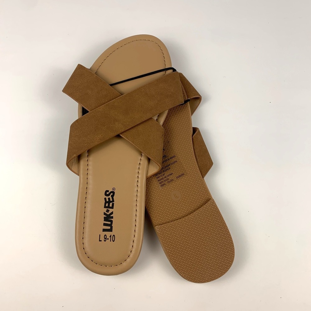 Luk-ees by Muk Luks Womens Sandals Cognac Brown Tan‎ Faux Leather Sz L 9/10